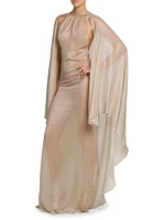 Silk-Blend Wet Look Cape Gown