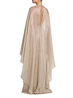 Silk-Blend Wet Look Cape Gown