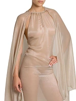 Silk-Blend Wet Look Cape Gown