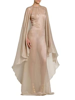 Silk-Blend Wet Look Cape Gown