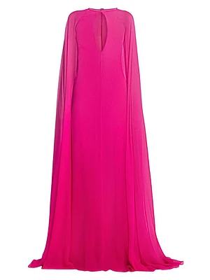 Dégradé Silk Crepon Cape Gown