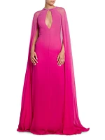 Dégradé Silk Crepon Cape Gown