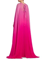 Dégradé Silk Crepon Cape Gown