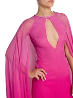 Dégradé Silk Crepon Cape Gown