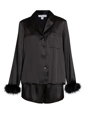 Rory Feather-Trimmed Satin Short Pajamas