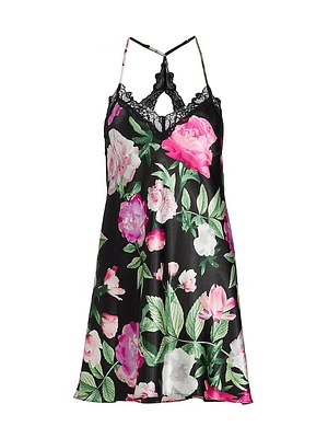 Audrey Lace-Trimmed Floral Satin Chemise