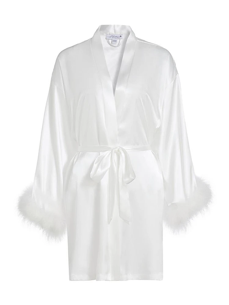 Zayla Feather-Trimmed Satin Tie-Waist Wrap