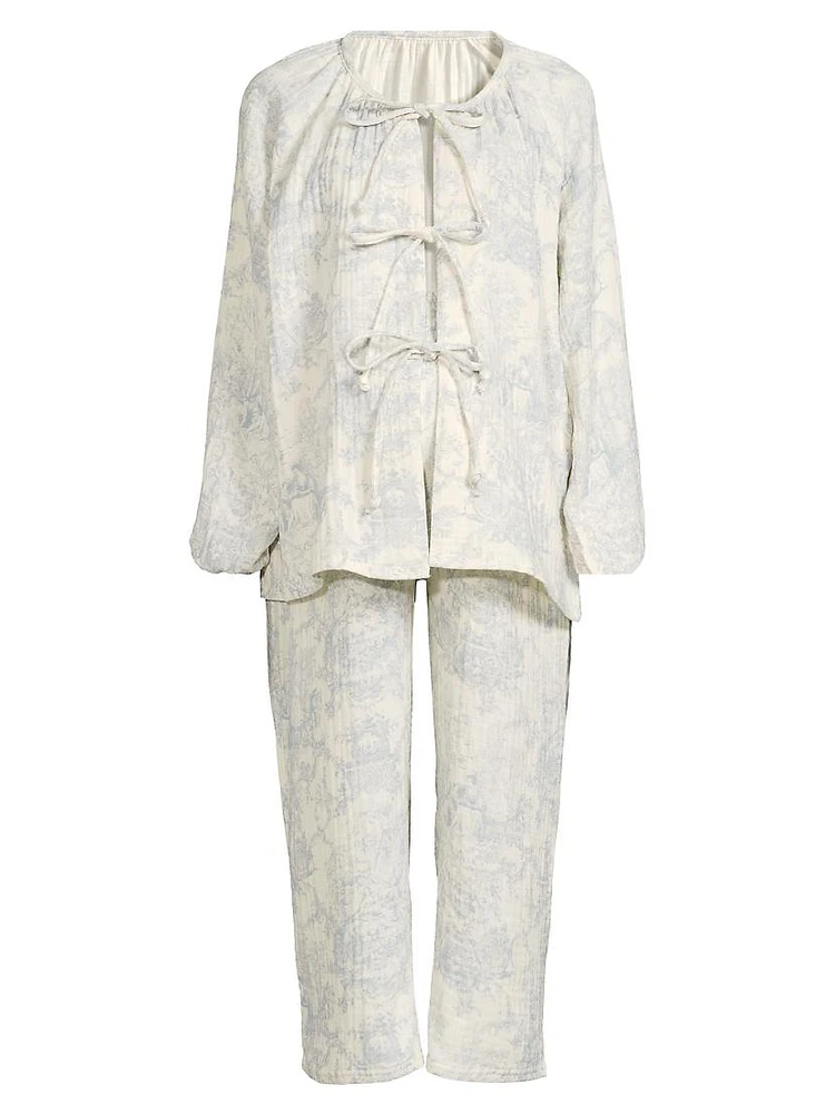 Toile Print Tie Muslin Gauze Lounge Set