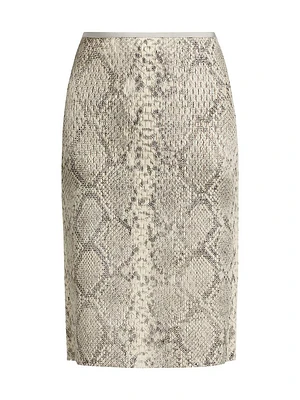 Engineered Slashing Snakeprint Midi-Skirt