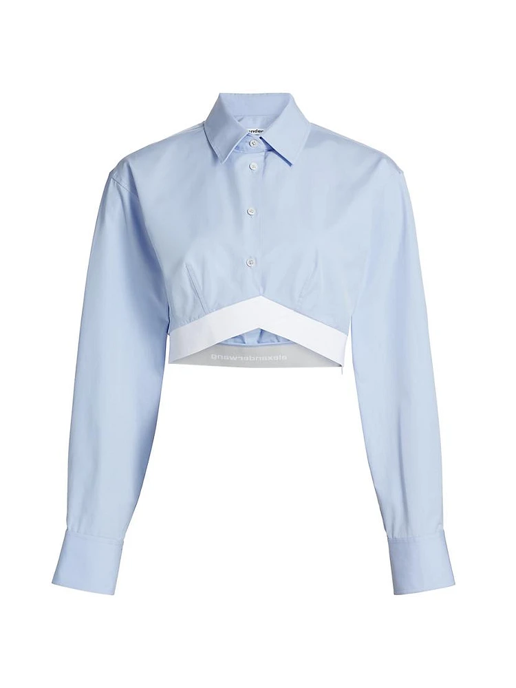 Cropped Logo Elastic Button-Front Shirt
