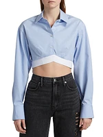 Cropped Logo Elastic Button-Front Shirt