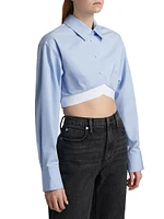 Cropped Logo Elastic Button-Front Shirt