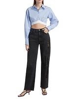 Cropped Logo Elastic Button-Front Shirt