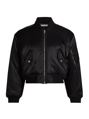 Shrunken Logo Embroidered Bomber Jacket