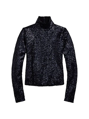 Sequin Mesh Turtleneck