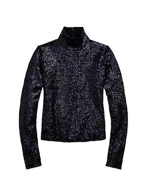 Sequin Mesh Turtleneck