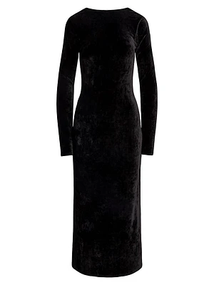 Stretch Velvet Scoopback Midi-Dress