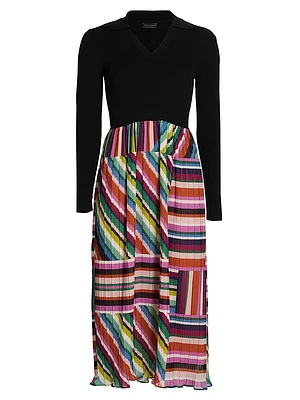 Mave Mix Media Pleated Midi-Dress