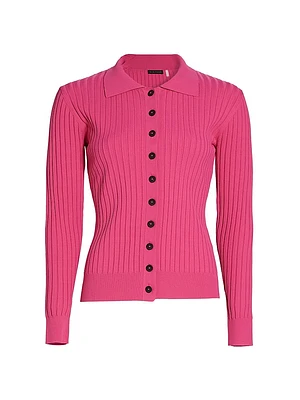 Mariella Rib-Knit Polo Cardigan