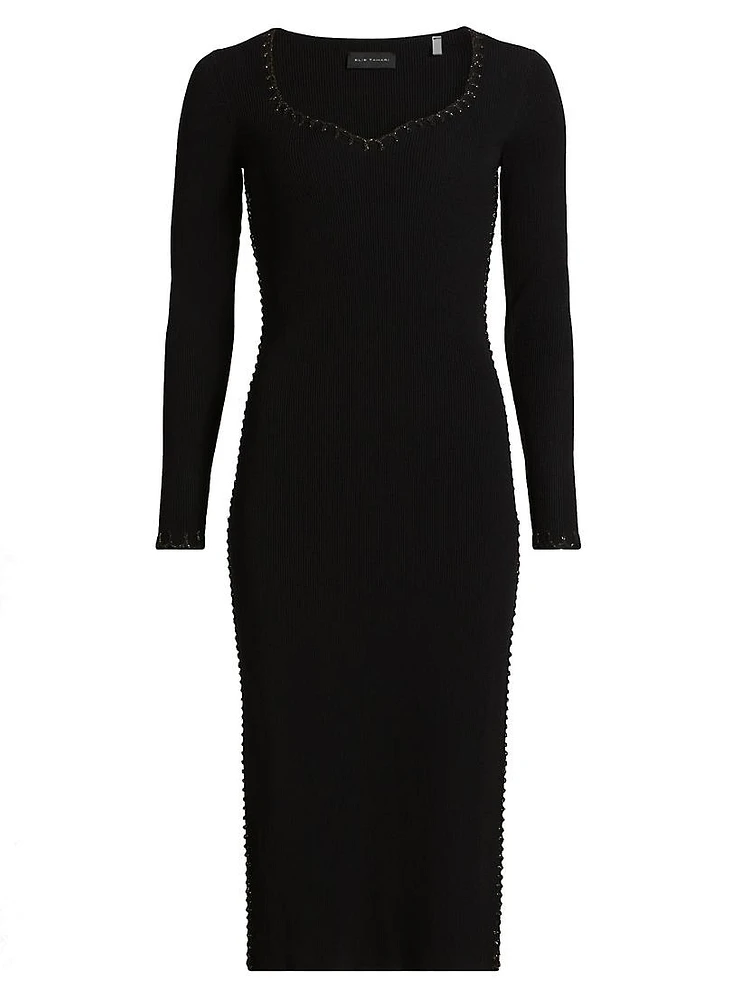 The Maddie Rib-Knit Sweetheart Midi-Dress