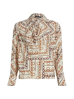 The Ciaran Gilded Chain Printed Draped Blouse