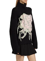 Floral Graphic Wool Turtleneck Sweater