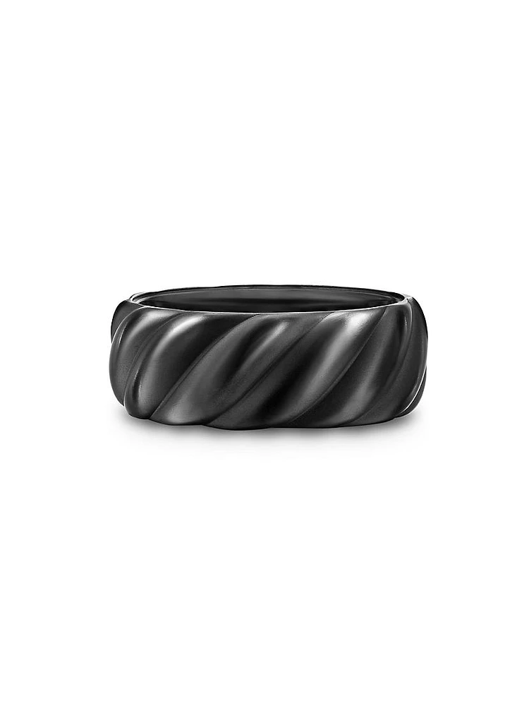 Sculpted Cable Band Ring Black Titanium, 9MM