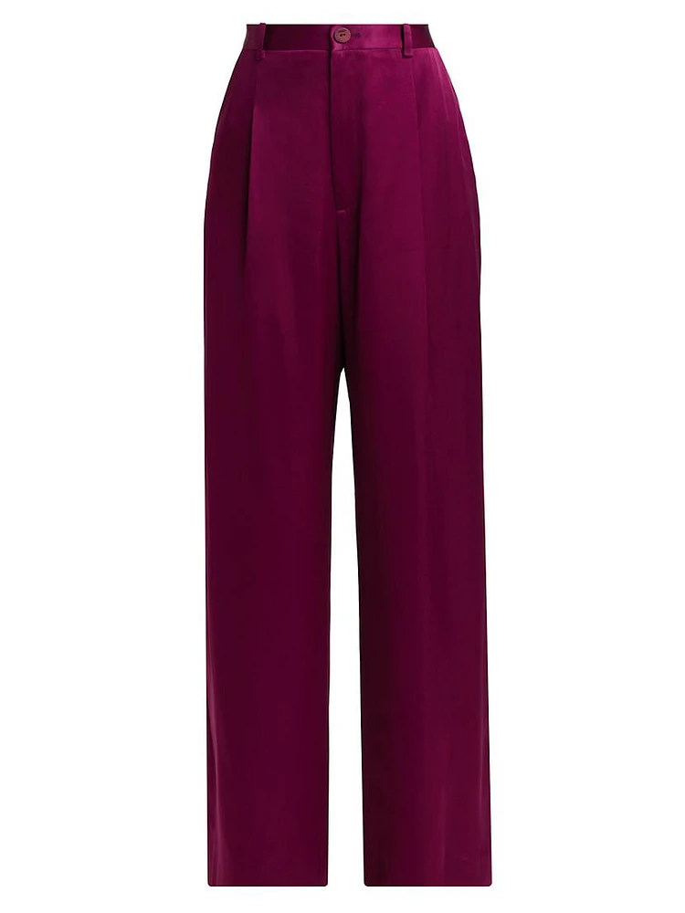 Relaxed Pleated Satin Pants