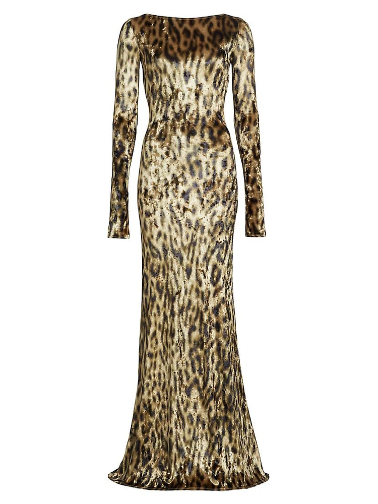 Leopard Velvet Boatneck Gown