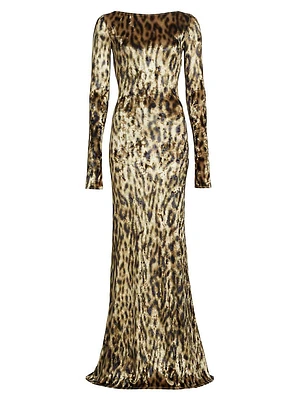 Leopard Velvet Boatneck Gown