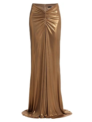 Coated Jersey Ruched Maxi Skirt