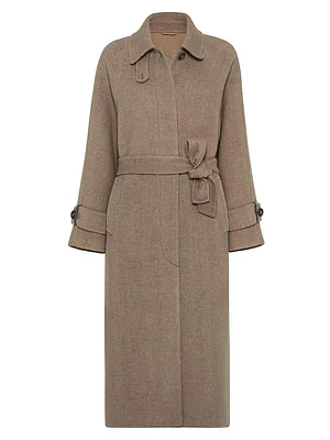 Hand Crafted Virgin Wool and Cashmere Double Chevron Cloth Trench Coat