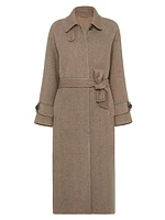 Hand Crafted Virgin Wool and Cashmere Double Chevron Cloth Trench Coat