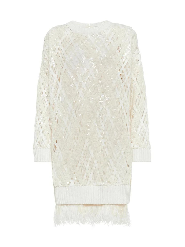 Dazzling Mesh Embroidery Dress Cashmere, Mohair And Alpaca With Detachable Feather Insert