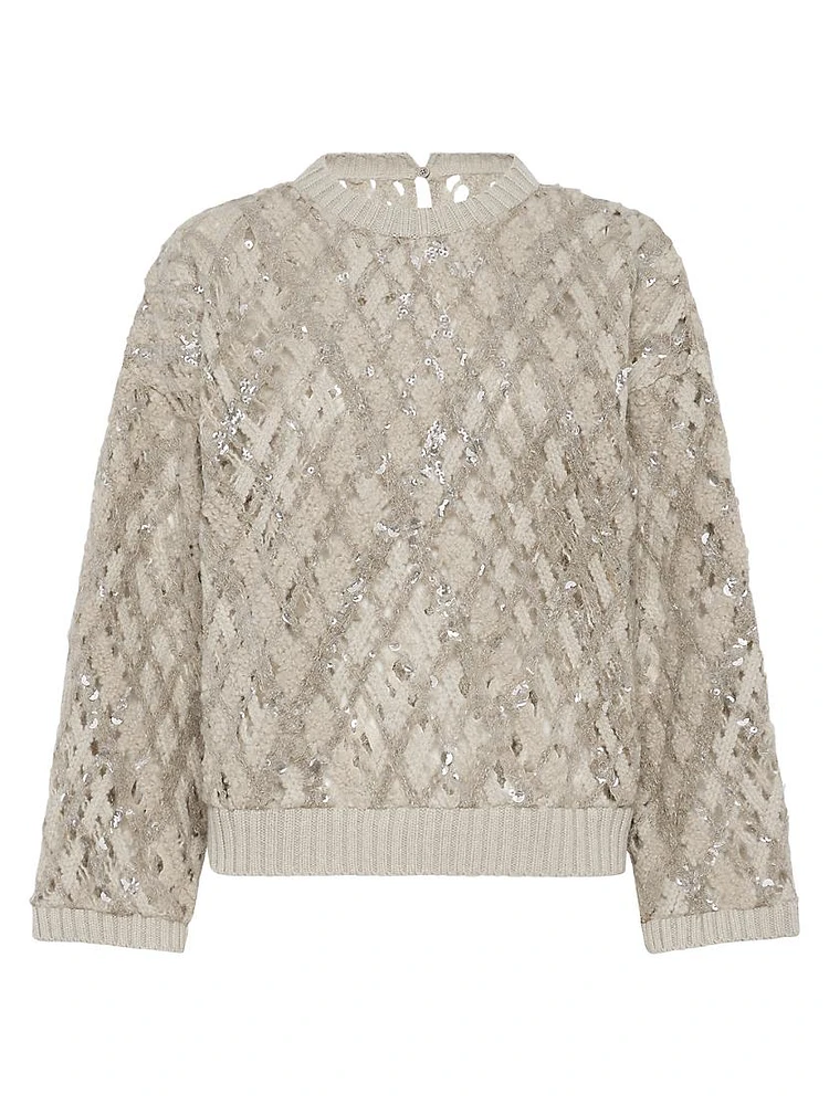 Dazzling Mesh Embroidery Sweater Cashmere, Mohair and Alpaca