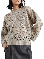 Dazzling Mesh Embroidery Sweater Cashmere, Mohair and Alpaca