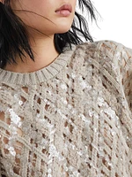 Dazzling Mesh Embroidery Sweater Cashmere, Mohair and Alpaca