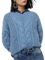 Alpaca and Wool Cable Net Sweater with Monili