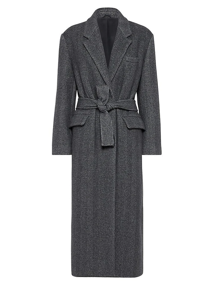 Hand Crafted Virgin Wool and Cashmere Double Chevron Cloth Coat