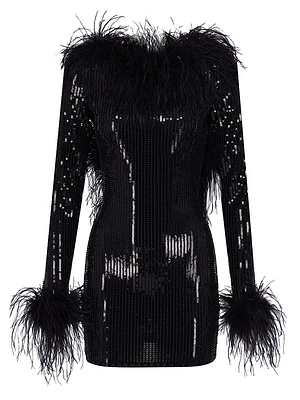 Juises Sequined & Feather Minidress