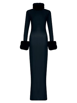 Priscilla Silk & Faux-Fur Gown