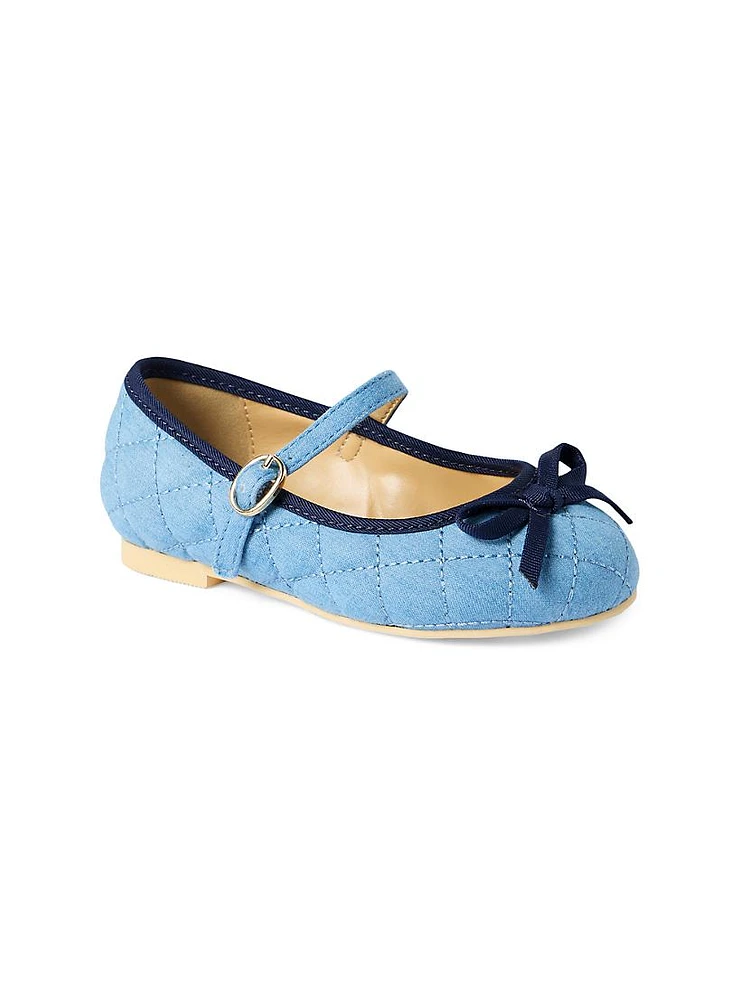 Little Girl's & Girl's Quilted Denim Ballet Flats