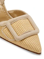 Mayslibi 70MM Raffia & Leather Slingback Pumps