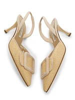 Mayslibi 70MM Raffia & Leather Slingback Pumps