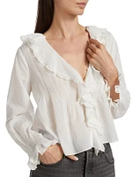 Hardy Pintuck Cotton Shawl-Collar Blouse