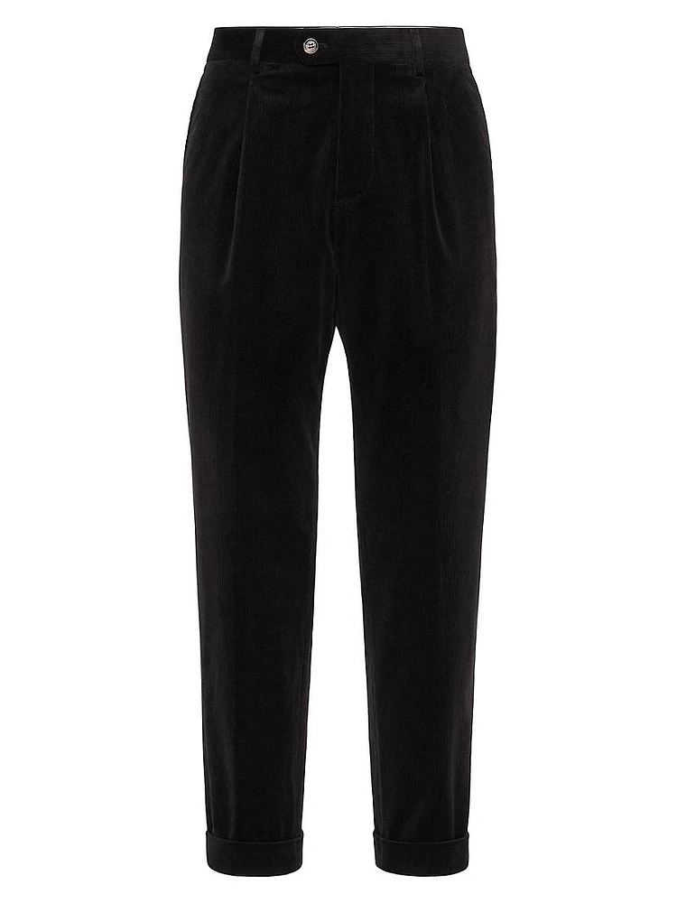 Corduroy Leisure Fit Trousers with Pleats