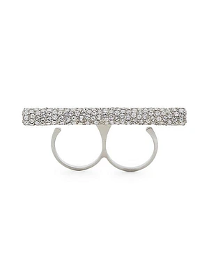 Silvertone & Crystal Bar Double-Finger Ring