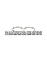 Silvertone & Crystal Bar Double-Finger Ring