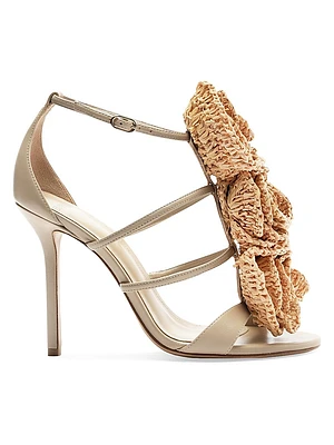Sadie Flower 100MM Leather & Raffia Sandals