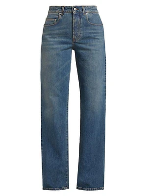 Washed Denim High-Rise Straight-Leg Jeans